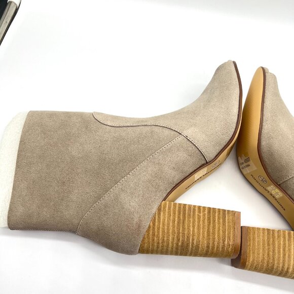 Chinese Laundry Womens 7M Tom Girl Taupe Brown Suede Leather Peep Toe Booties - Picture 8 of 14